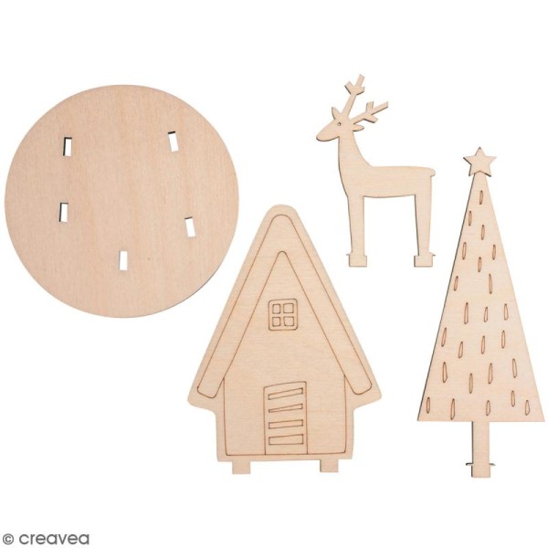 Assortiment de formes en bois à décorer - Sapin, maison et cerf - 10 x 14,5 cm - 3 pcs - Photo n°1