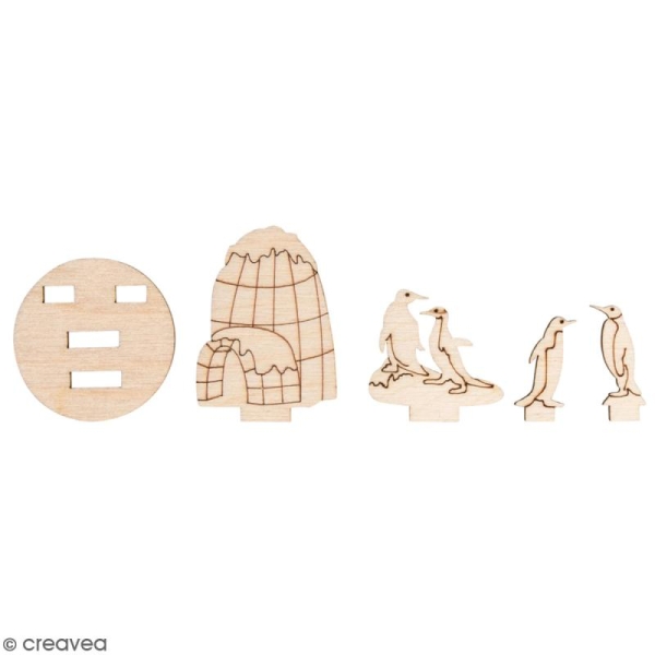 Assortiment de formes en bois à décorer - Pingouin et Igloo - 3,2 x 4 cm - 16 pcs - Photo n°1