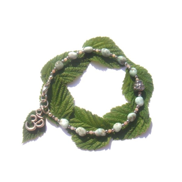 Bracelet Larimar, Opale Rose, Bouddha Hématite argentée 17,5 à 18,5 cm max - Photo n°1