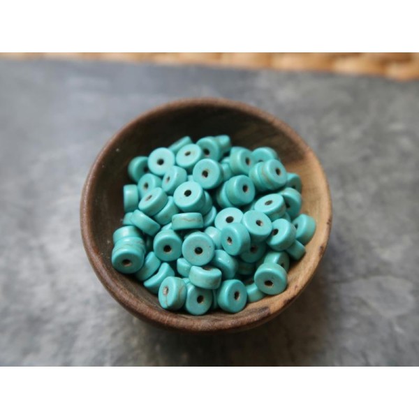 Perles rondelles en pierre bleu, Perles intercalaire howlite bleu, 6x3 mm, 50 pcs - Photo n°1
