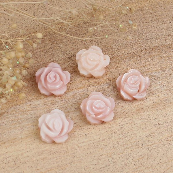 2 Jolies Perles Fleur en coquille Nacre Rose 10mm - Création Bijoux - - Photo n°1