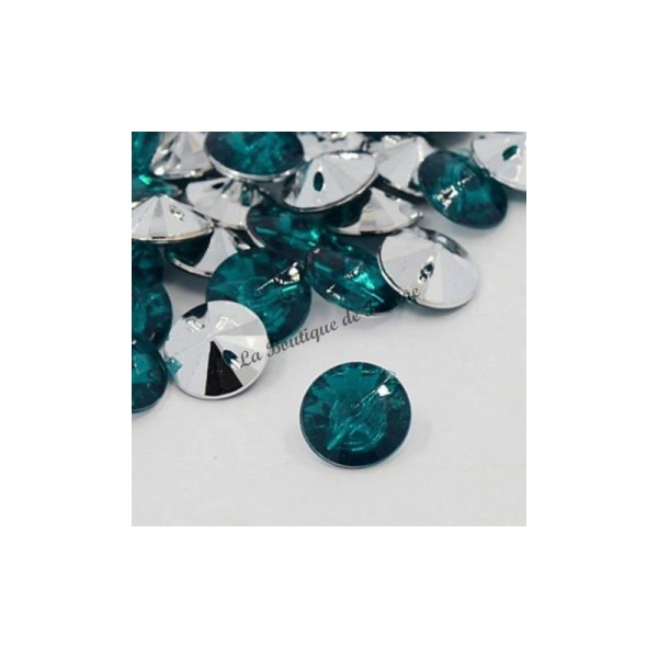 10 BOUTONS FANTAISIES STRASS vert 15 mm - 1 trou - creation couture scrapbooking - Photo n°1