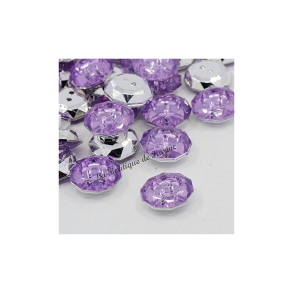 10 BOUTONS FANTAISIES STRASS violet 18 mm - 2 trous - creation couture scrapbooking - Photo n°1