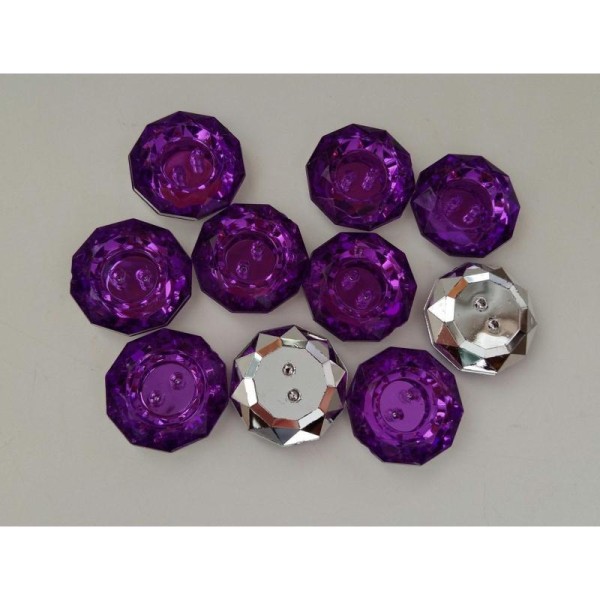10 BOUTONS FANTAISIES STRASS violet fonce 18 mm - 2 trous - creation couture scrapbooking - Photo n°1