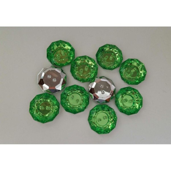 10 BOUTONS FANTAISIES STRASS vert 18 mm - 2 trous - creation couture scrapbooking - Photo n°2