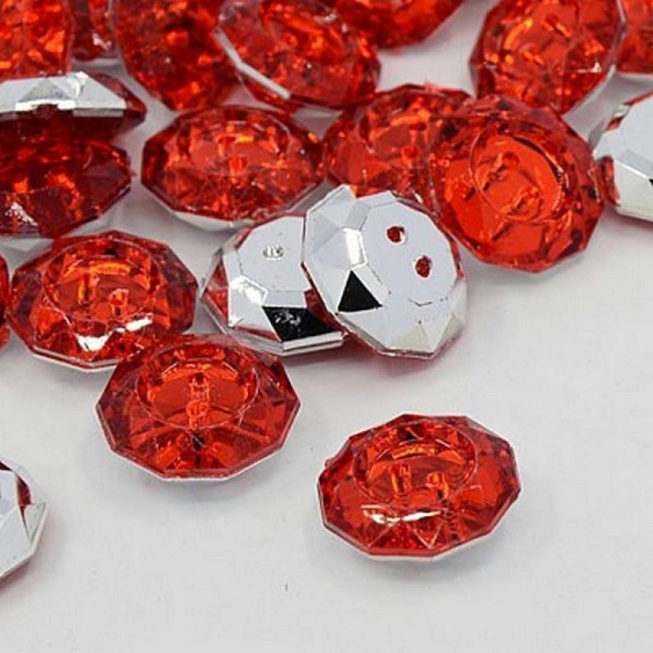10 BOUTONS FANTAISIES STRASS rouge 18 mm - 2 trous - creation couture scrapbooking - Photo n°1