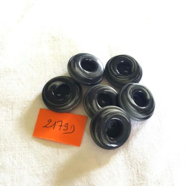 6 Boutons résine gris et noir - 23mm - 2179D - Photo n°1