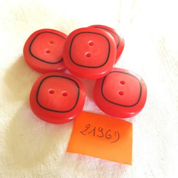 5 Boutons résine rouge - 24x24mm - 2196D - Photo n°1