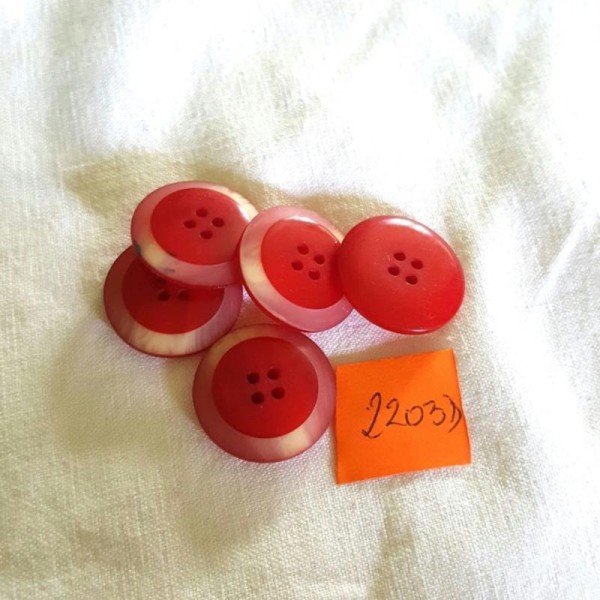 5 Boutons résine rouge - 22mm - 2203D - Photo n°1