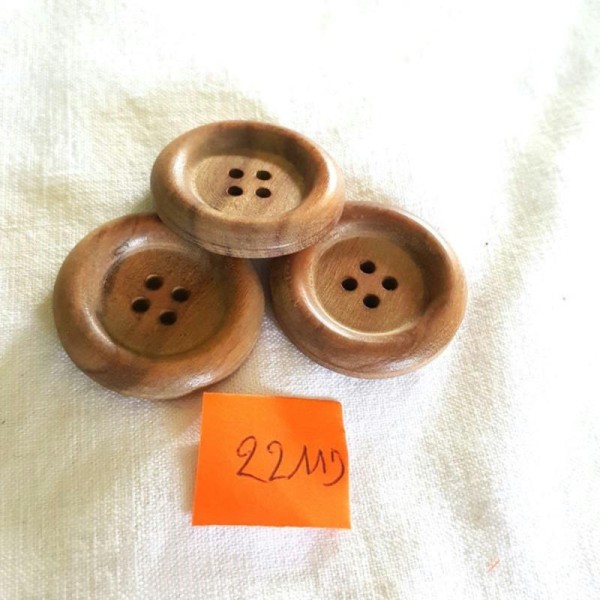 3 Boutons bois marron - 30mm - 2211D - Photo n°1