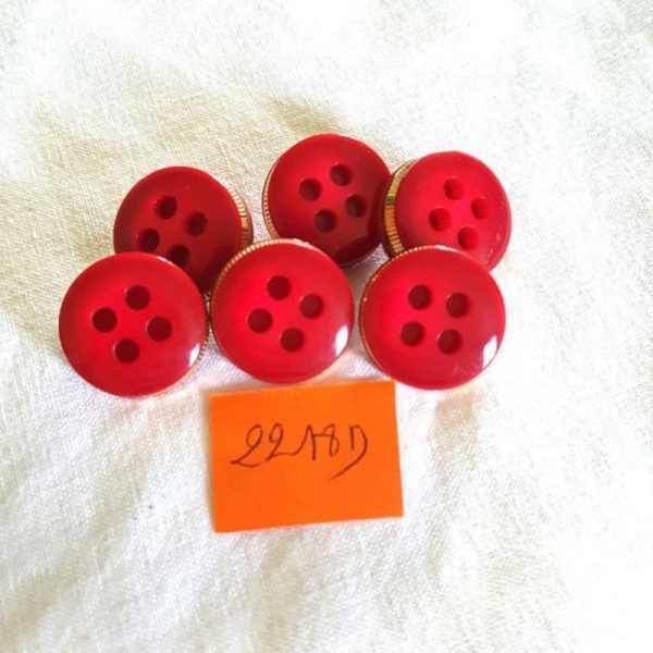 6 Boutons résine rouge et doré  - 20mm - 2218D - Photo n°1