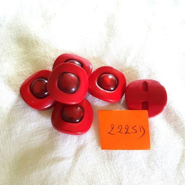 6 Boutons résine rouge  - 22mm - 2225D - Photo n°1