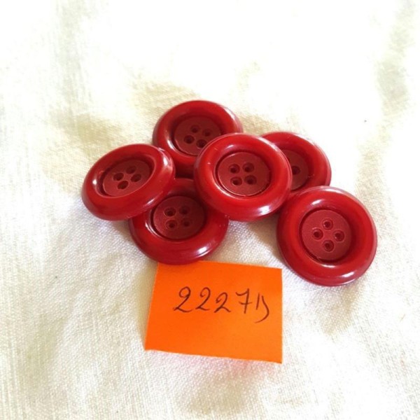 6 Boutons résine rouge foncé - 22mm - 2227D - Photo n°1