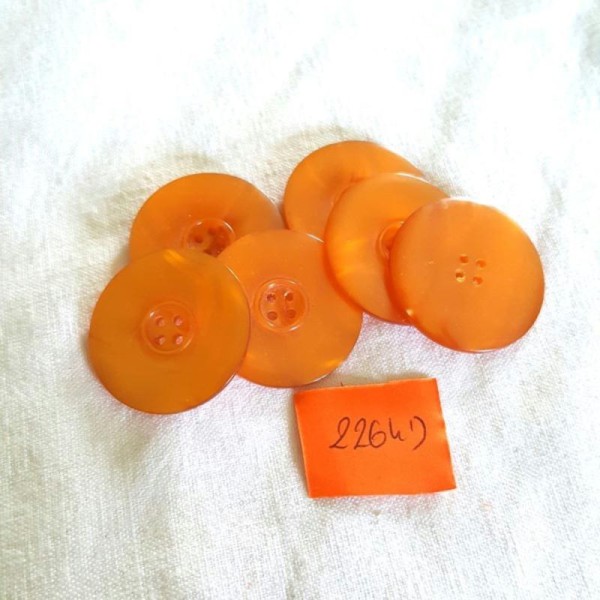 6 Boutons résine orange - 27mm - 2264D - Photo n°1