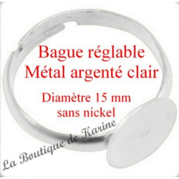 10 BAGUES ENFANT REGLABLE metal argente clair 15 mm - plateau fimo - creation bijoux perles - Photo n°1