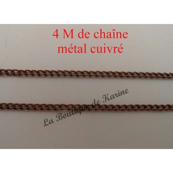 4 M de CHAINE TRES FINE metal cuivre 2 x 1 mm - creation bijoux perles - Photo n°1