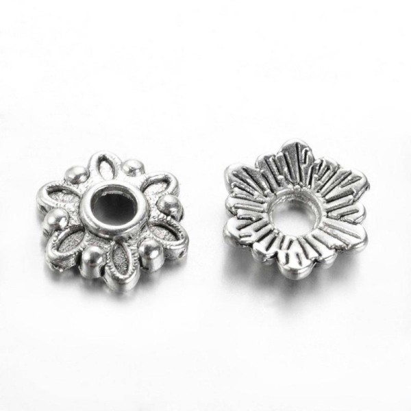 30 COUPELLES PERLE INTERCALAIRE metal argente 8 mm forme fleur - creation bijoux perles - Photo n°3