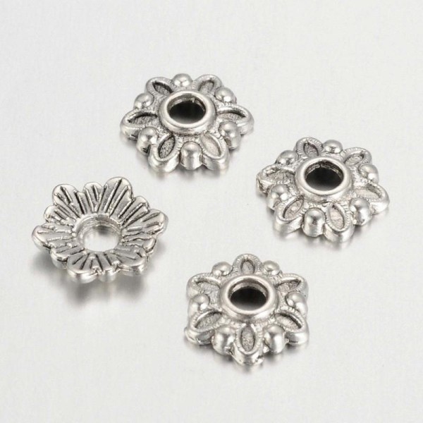 30 COUPELLES PERLE INTERCALAIRE metal argente 8 mm forme fleur - creation bijoux perles - Photo n°1