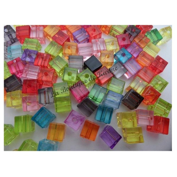 30 PERLES ACRYLIQUE CARREES cube 7 mm multicolore - creation bijoux - Photo n°1