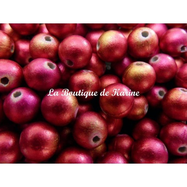 40 PERLES RONDES ACRYLIQUES bicolores rose / dore 8 mm - creation bijoux - Photo n°1