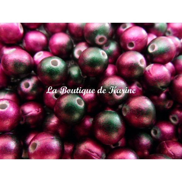 40 PERLES RONDES ACRYLIQUES bicolores rose / vert fonce 8 mm - creation bijoux - Photo n°1