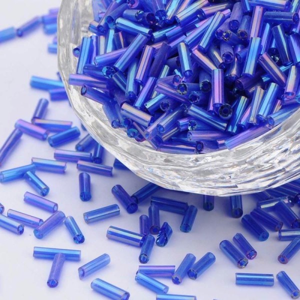 Lot de 300 PERLES de ROCAILLE TUBE Bleu, violet 6 mm - creation bijoux - Photo n°1