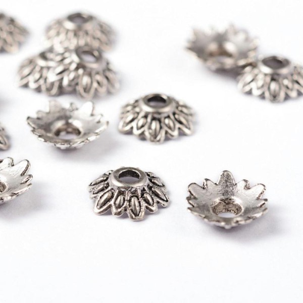20 Perles Intercalaires Fleur Flower 10mm en métal argenté 