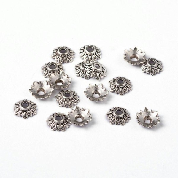50 COUPELLES PERLE INTERCALAIRE metal argente 8 mm forme fleur - creation bijoux perles - Photo n°1