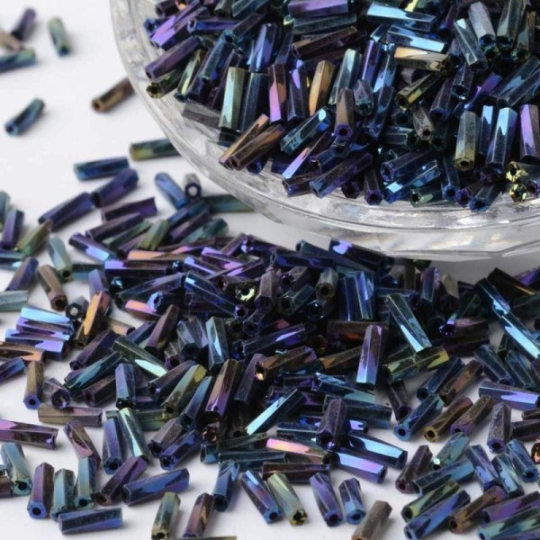 Lot de 300 PERLES de ROCAILLE TUBE Bleu, Violet, Vert forme torsade 6 mm - creation bijoux - Photo n°2