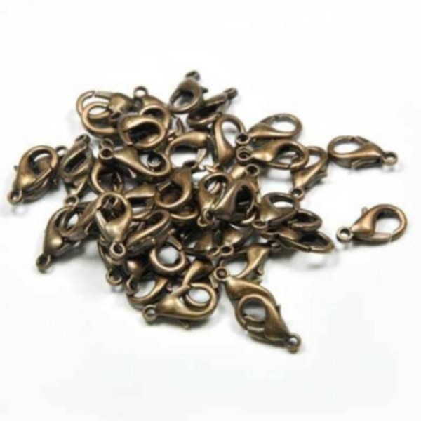30 FERMOIRS MOUSQUETONS metal cuivre 12 x 6 mm - creation bijoux perles - Photo n°1