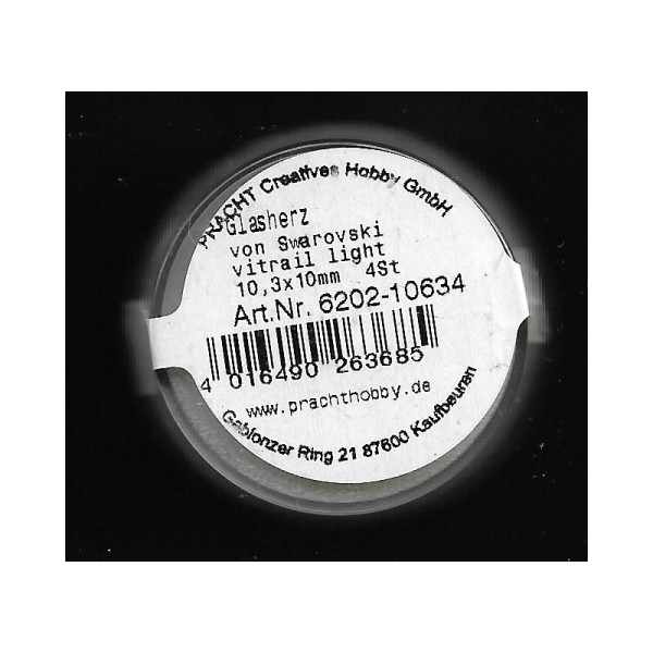 4 Pendentifs Coeur de verre taillé Swarovski 10,3x10 mm Couleur Vitrail Clair - Photo n°3
