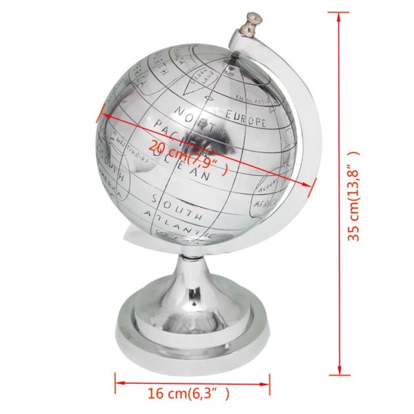 Vidaxl Globe Terrestre Avec Pied Aluminium Argenté 35 Cm - Photo n°3