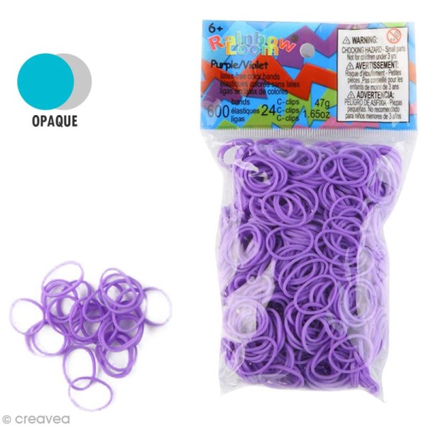 Recharge Rainbow loom 600 élastiques - Violet + 24 fermoirs - Photo n°1