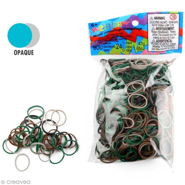 Recharge Rainbow loom 600 élastiques - Camouflage + 24 fermoirs - Photo n°1