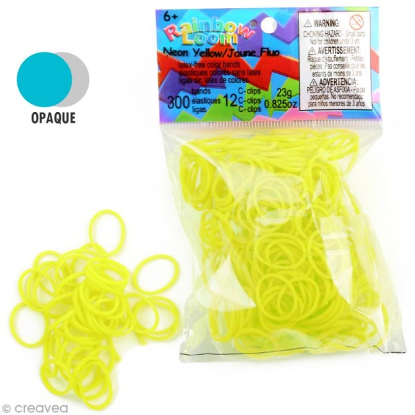 Recharge Rainbow loom 300 élastiques - Jaune fluo + 12 fermoirs - Photo n°1
