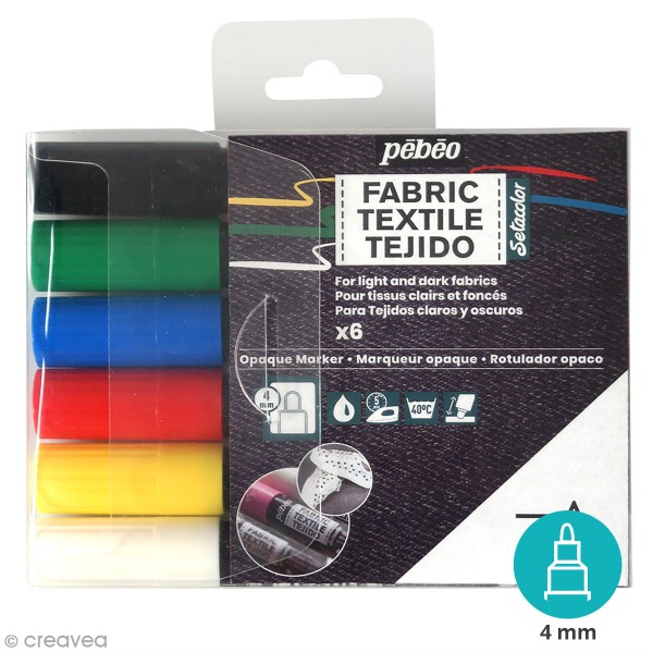 Set feutres textile 7A marqueur opaque - Multicolore - 6 pcs - Photo n°1