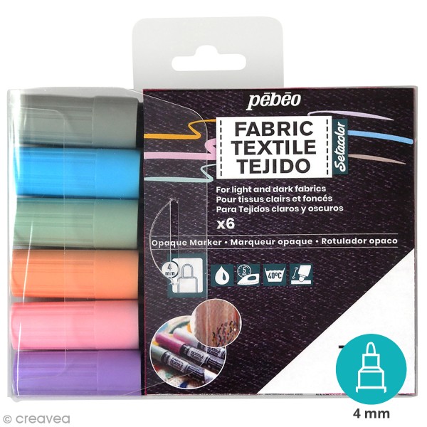 Set feutres textile 7A marqueur opaque - Multicolore Pastel - 6 pcs - Photo n°1