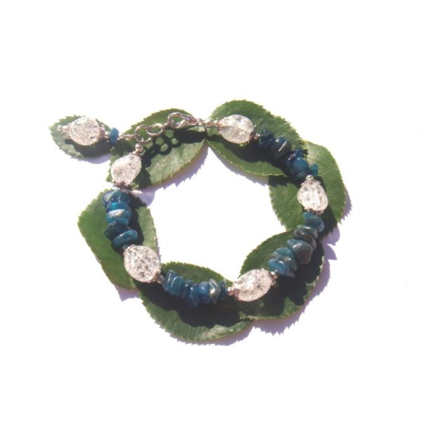 Cristal de Roche Craquelé et Apatite : bracelet 17,5 à 18,2 CM - Photo n°1