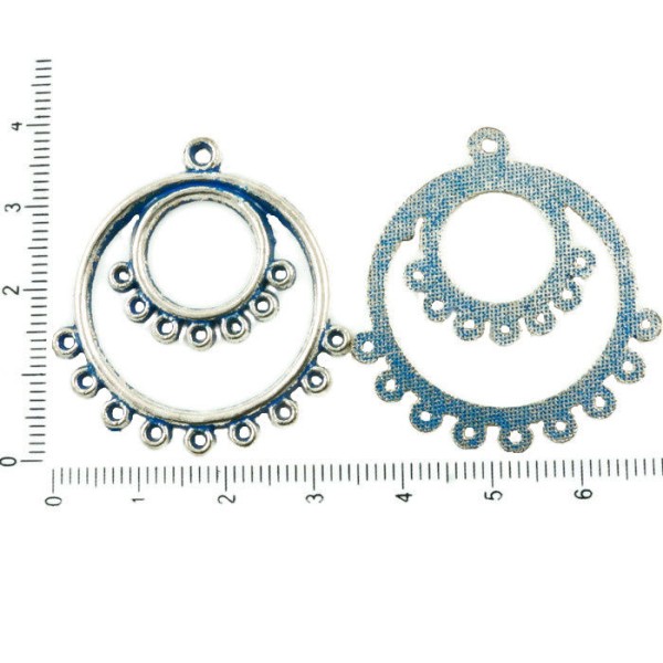 4pcs Antique Ton Argent Bleu Patine de Lavage Multi-Trous Hoop Lustre pendants de Boucles d'oreilles - Photo n°1