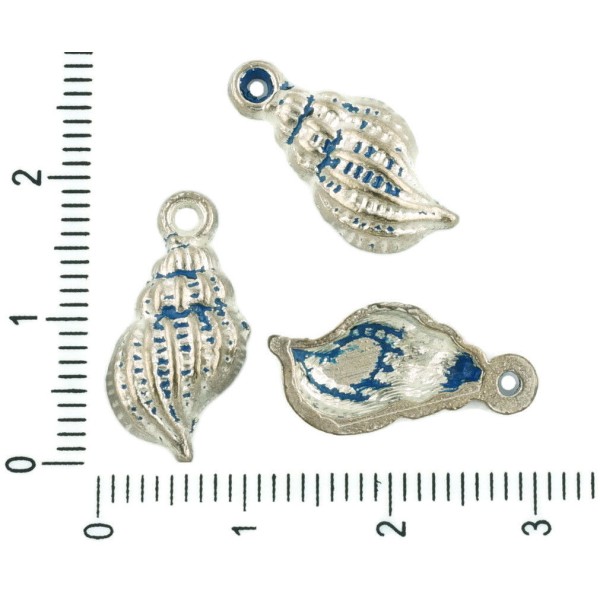 8pcs tchèque Bleu Patine Antique Ton Argent de Grandes Coquilles d'Animaux Marins de Coquille de Mer - Photo n°1