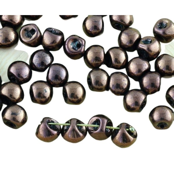 30pcs Bronze Métallique Champignon Bouton tchèque Perles de Verre de 5mm x 6mm - Photo n°1