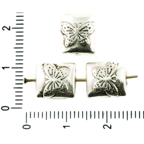 10pcs Argent Antique Ton Plat Papillon Soufflé Rectangle Perles des Deux côtés tchèque Métal Conclus - Photo n°1