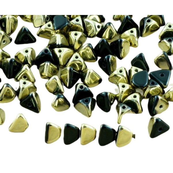 50pcs Opaque Jet Black Metallic Gold Demi-Verre tchèque Grand Demi-Pincée Triangle Entretoise de Per - Photo n°1
