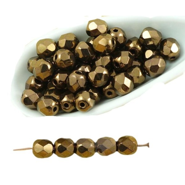 50pcs Métallique de Lumière en Bronze Lustre Rond à Facettes Feu Poli Entretoise tchèque Perles de V - Photo n°1