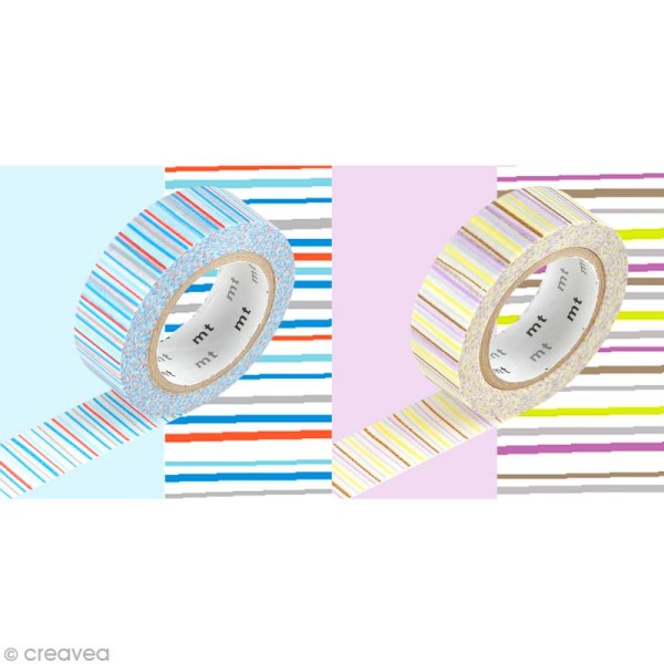 Masking tape - Rayures bleues et rayures violettes - 2 rouleaux 15 mm x 10 mm - Photo n°1