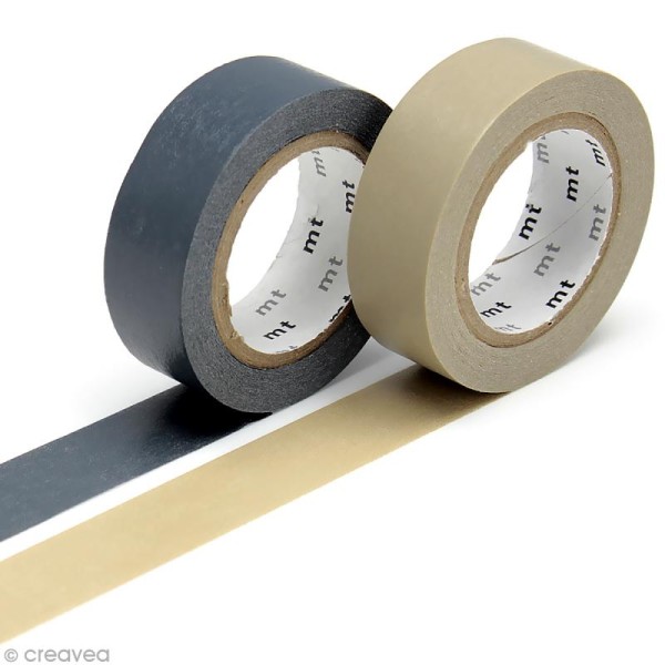 Masking tape - 2 rouleaux unis - Gris et beige - 15 mm x 10 m - Photo n°1