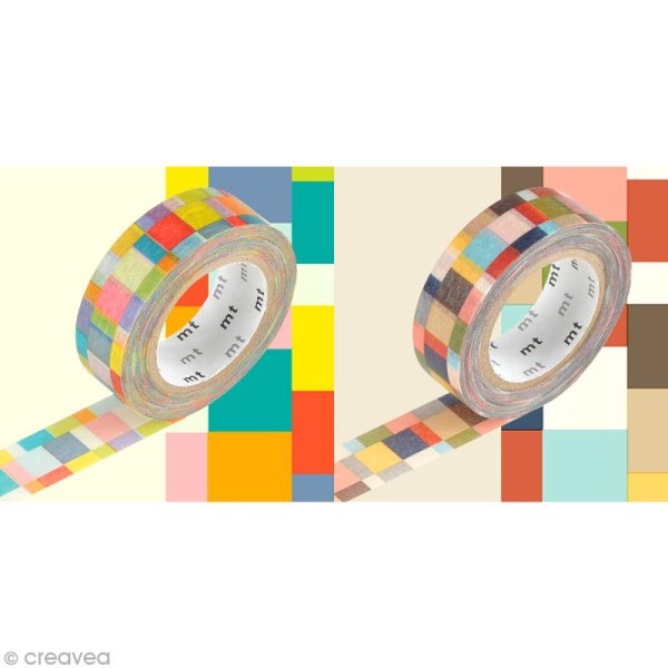 Masking tape - Grandes mosaïques multicolores - 2 rouleaux 15 mm x 10 mm - Photo n°1