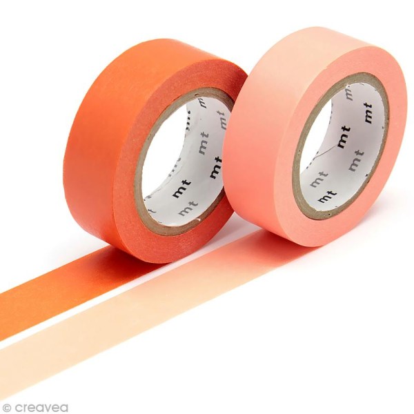 Masking tape - 2 rouleaux unis - Orange et rose saumon - 15 mm x 10 m - Photo n°1