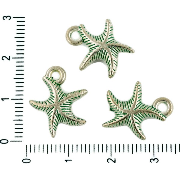 8pcs tchèque Vert Turquoise Patine Antique Ton Argent étoile de mer des Animaux Marins en Mer Charms - Photo n°1