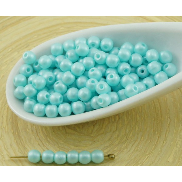 100pcs Nacré Bleu Turquoise Bébé Cotton Candy Ronde Verre tchèque Perles de Petite Entretoise de Gra - Photo n°1